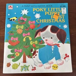 Golden Book poky little puppy's first christmas Paint With Water Book Unused 70s